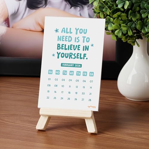 Oye Happy - Positive Vibes Calendar 2026 | Daily Positivity and Uplifting Messages | Motivational Gift with Pine Wood Easel - Image 3