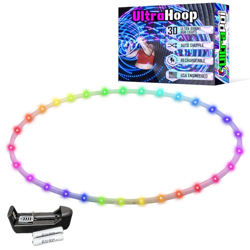 UltraPoi UltraHoop Shuffle LED Hoop 30 OD x 58 HDPE Smart Auto Color Changing LEDs w 100 Light Patterns Rechargeable Collapsible Beginner to Advanced Glow Flow Toys Hoola Hoops for Raves - Image 1