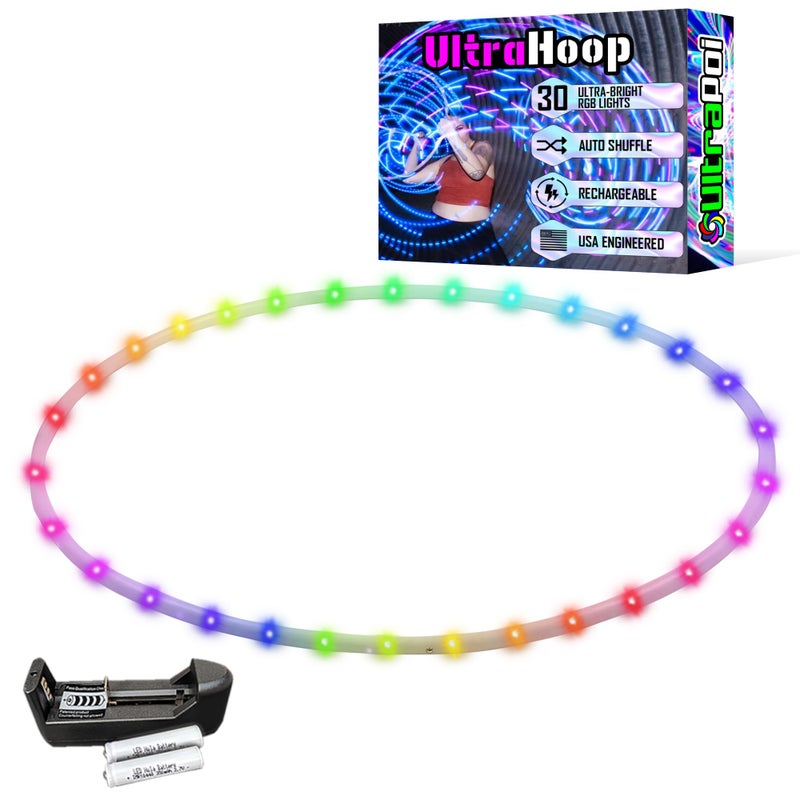 UltraPoi UltraHoop Shuffle LED Hoop 30 OD x 58 HDPE Smart Auto Color Changing LEDs w 100 Light Patterns Rechargeable Collapsible Beginner to Advanced Glow Flow Toys Hoola Hoops for Raves - Image 2