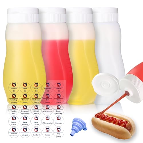 Nacxbwer Condiment Squeeze Bottles for Ketchup Hot Sauce Liquids Oil with Caps for Condensed Milk and Mustard Salad Dressing Dispenser Clear Plastic Bottles Dressing Container HD PE BPA-free - Image 1