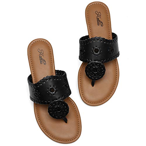 katliu Women's Flat Sandals Flip Flop Sandals Dressy Thong Sandals Black - Image 1