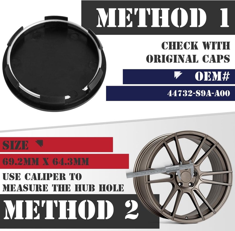KitsPro 2.7Inch 69MM Wheel Center Caps for Honda 44732S9AA00 Rim Hub Caps, Pack of 4 (Matte Black, Outer 69MM, Inner 64MM) - Image 3