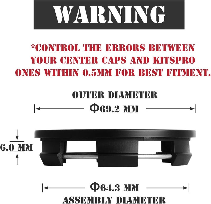 KitsPro 2.7Inch 69MM Wheel Center Caps for Honda 44732S9AA00 Rim Hub Caps, Pack of 4 (Matte Black, Outer 69MM, Inner 64MM) - Image 2