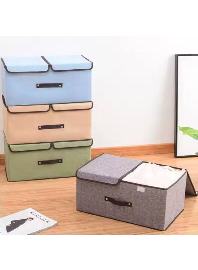 إيباسكت صندوق تخزين قماشي قابل للطي مع غطاء، منظم ملابس قماشي كبير للخزانة، سلة خزانة قابلة للغسل بمقابض متينة ورف معدني مقوى تعمل على تنظيم الارفف والدواليب(قد يختلف اللون) - Image 1