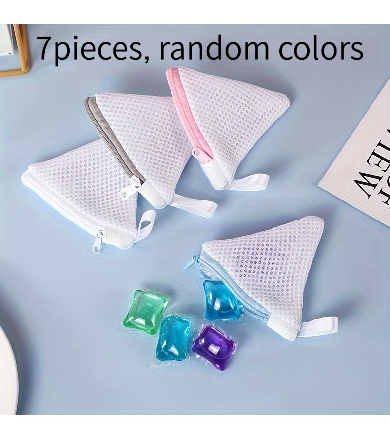 7 Pcs Reusable Laundry Bags with Zipper Closure Multicolor Triangle Shape Compatible with Scent Beads Machine Washable for Delicates and Small Items - Image 2