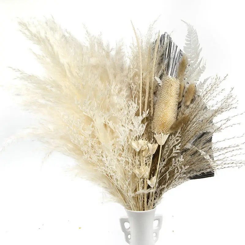 Bluejw Natural Dried Flowers Bouquet with Vase Arrangement - Rustic Home Decor, Desktop Ornament, Wedding Decorations, Includes Dried Plants - Image 1