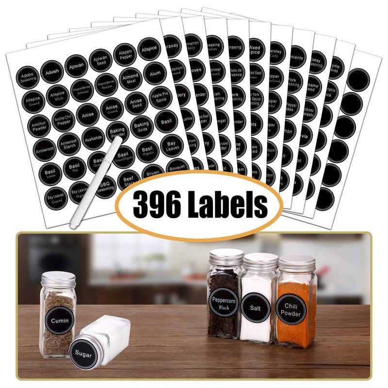 SWOMMOLY Spice Rack Organizer with 36 Empty Square Spice Jars, 396 Spice Labels with Chalk Marker and Funnel Complete Set, for Countertop, Cabinet or Wall Mount, Black - Image 3
