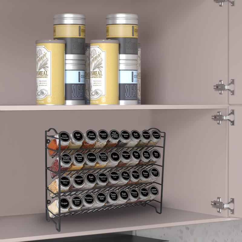 SWOMMOLY Spice Rack Organizer with 36 Empty Square Spice Jars, 396 Spice Labels with Chalk Marker and Funnel Complete Set, for Countertop, Cabinet or Wall Mount, Black - Image 2