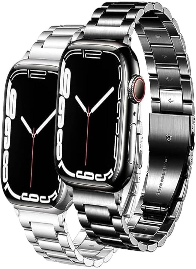 Next - Next Store 2 Pack Stainless Steel Metal Watch Band for iWatch Bands for Men Women, Stainless Steel Metal Watch Band for iWatch Series 1/2/3/4/5/6/7/8/9/Ultra/Ultra2 42mm/44mm/45mm/49mm (4) - Image 1