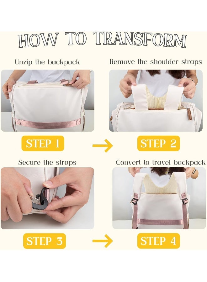 Pripher 4 in 1 Diaper Bag Backpack, Mommy Bag for Baby, Travel Converts into Backpack With Shoulder Straps, Large Capacity Tote for Hospital Pink & Beige - Image 5