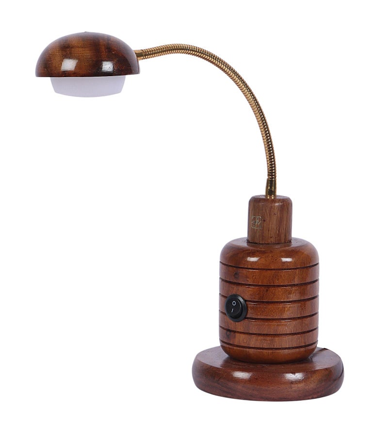 Green House Handmade Sheesham Wood Table Lamp | 6W Warm White German LED | On-Off Switch | Antique Design | Luxurious | Bedroom, Study, Office, Living Room | Home Decor | 1 Year Replacement Warranty - Image 2