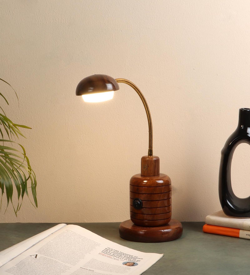 Green House Handmade Sheesham Wood Table Lamp | 6W Warm White German LED | On-Off Switch | Antique Design | Luxurious | Bedroom, Study, Office, Living Room | Home Decor | 1 Year Replacement Warranty - Image 1