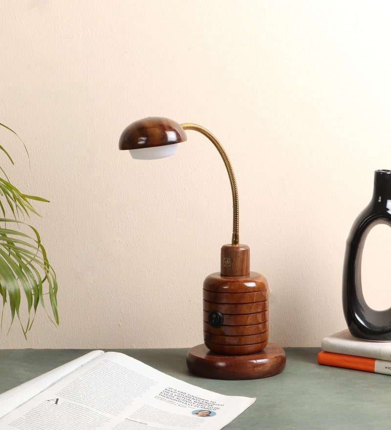 Green House Handmade Sheesham Wood Table Lamp | 6W Warm White German LED | On-Off Switch | Antique Design | Luxurious | Bedroom, Study, Office, Living Room | Home Decor | 1 Year Replacement Warranty - Image 3
