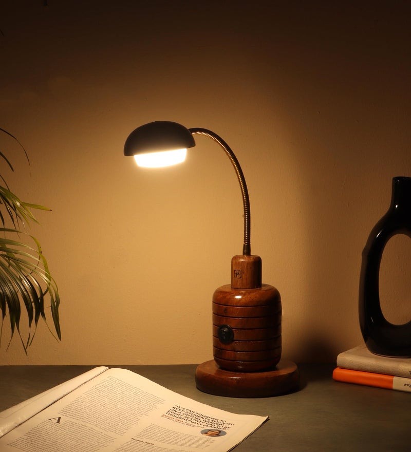 Green House Handmade Sheesham Wood Table Lamp | 6W Warm White German LED | On-Off Switch | Antique Design | Luxurious | Bedroom, Study, Office, Living Room | Home Decor | 1 Year Replacement Warranty - Image 4