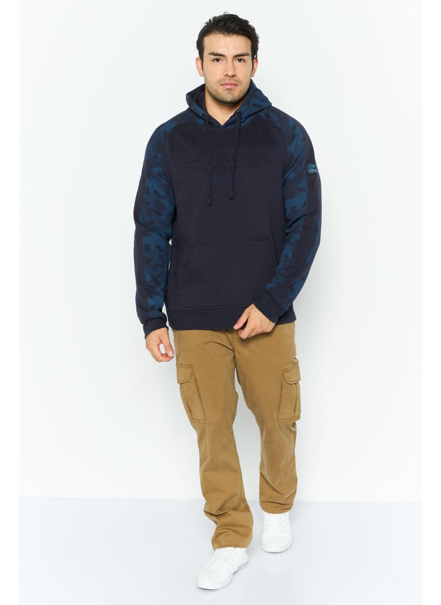 CROSSHATCH - Men Hooded Embossed Logo Long Sleeves Sweatshirt, Navy - Image 1