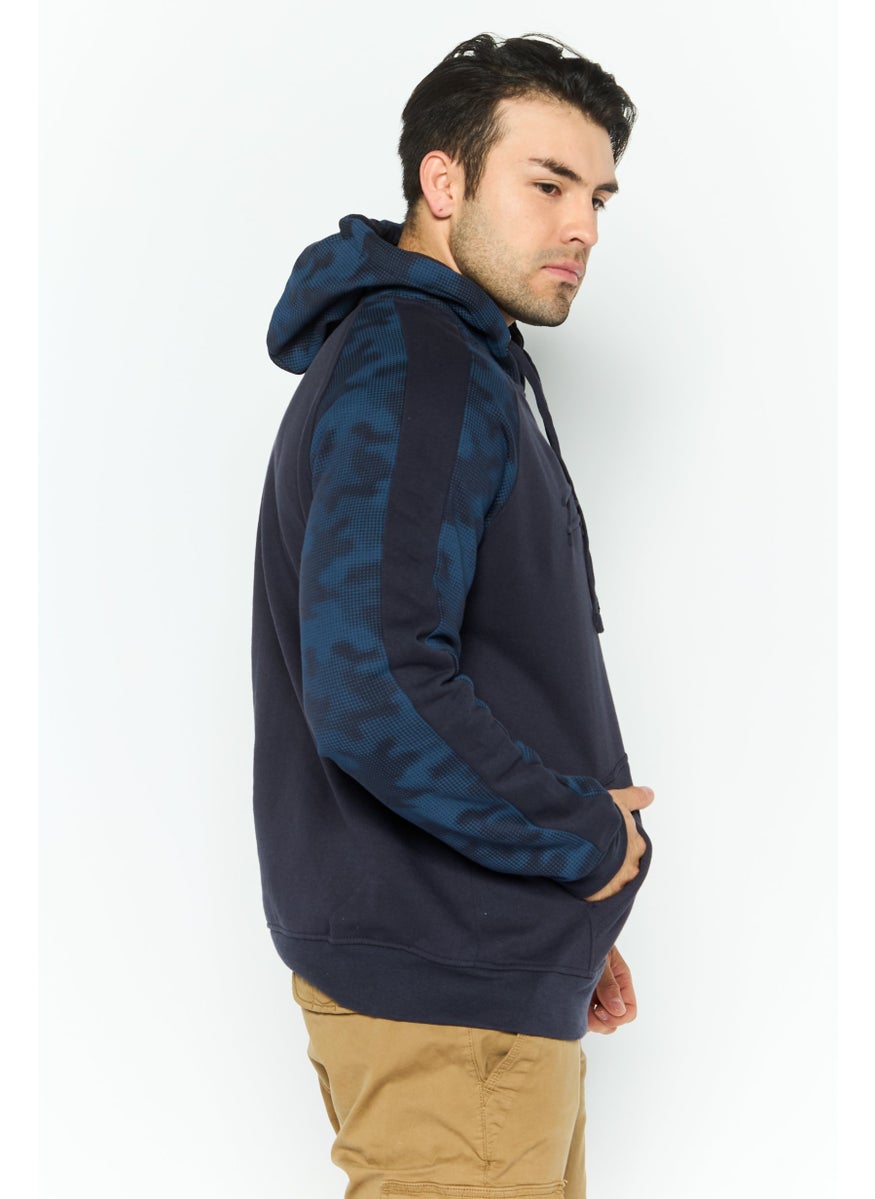 CROSSHATCH - Men Hooded Embossed Logo Long Sleeves Sweatshirt, Navy - Image 1