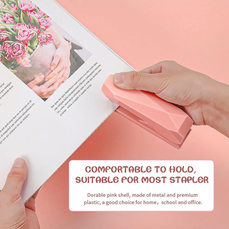 klarako 73 Pieces Pink Office Desktop Stapler Desk Accessories Kit 1 Desktop Stapler Office Stapler 25 Sheet Capacity 72 Binder Clips Long Tail Push Pins Paperclips for Home Office School - Image 5