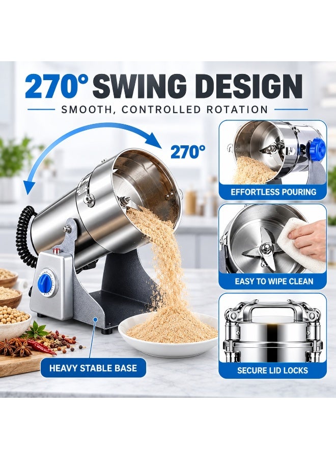 ET-LIFE Multipurpose Coffee Grinder - 800g Capacity | Spice Grinder with Stainless Steel Bowl - Suitable for Spices, Coffee Beans, Nuts, Dried Fruits, Etc Easy Cleaning 1400 W SUS304-800Y Silver/Blue - Image 4