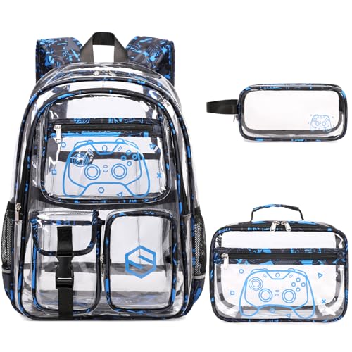 DIGOBAY 3PCS Cool Luminous Clear Backpack for Boys Kids Gamer Bookbag for School See Through PVC Transparent Backpacks with Lunch Bag Pencil Case Clear Backpack Heavy Duty for School Stadium - Image 1