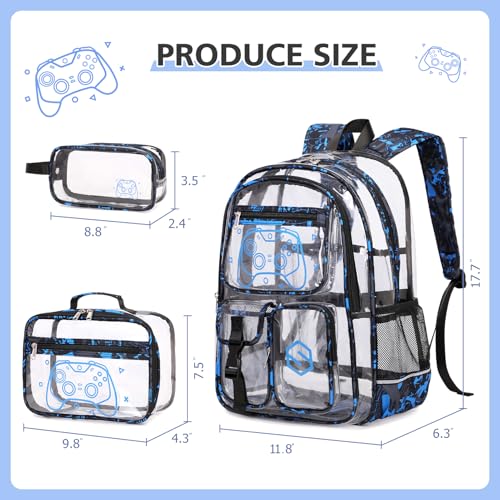 DIGOBAY 3PCS Cool Luminous Clear Backpack for Boys Kids Gamer Bookbag for School See Through PVC Transparent Backpacks with Lunch Bag Pencil Case Clear Backpack Heavy Duty for School Stadium - Image 3