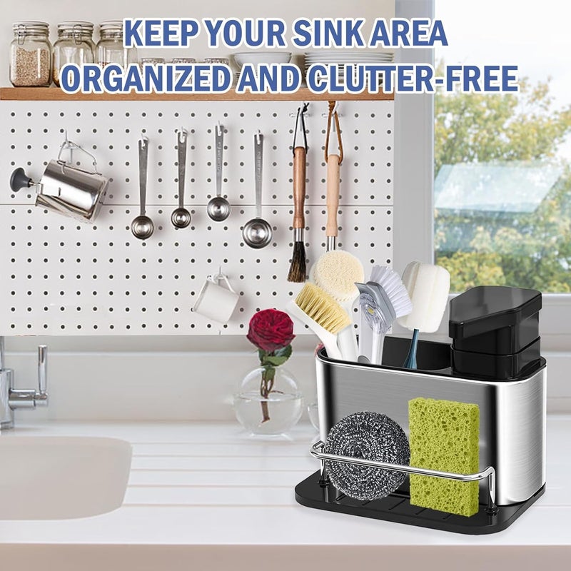 Dec Kitchenpro 3-in-1 Kitchen Sink Organizer - Stainless Steel Soap Dispenser with Sponge Holder and Storage Caddy - Space-Saving Dishwashing Rack for Sink Counter (Pack of 1) - Image 5