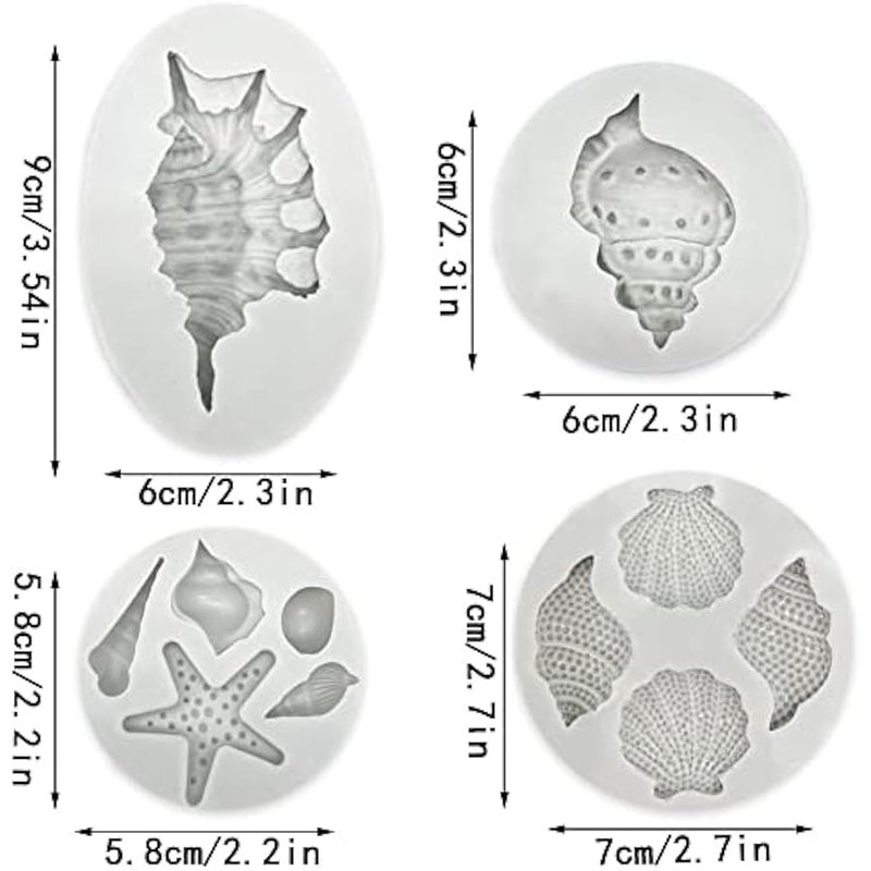 4 قطع قوالب سيليكون للكيك والفوندان بتصميم صدف البحر ونجم البحر، قوالب خبز لتزيين الكيك والشوكولاتة والحلوى وصلصال البوليمر والمشاريع الحرفية - Image 2
