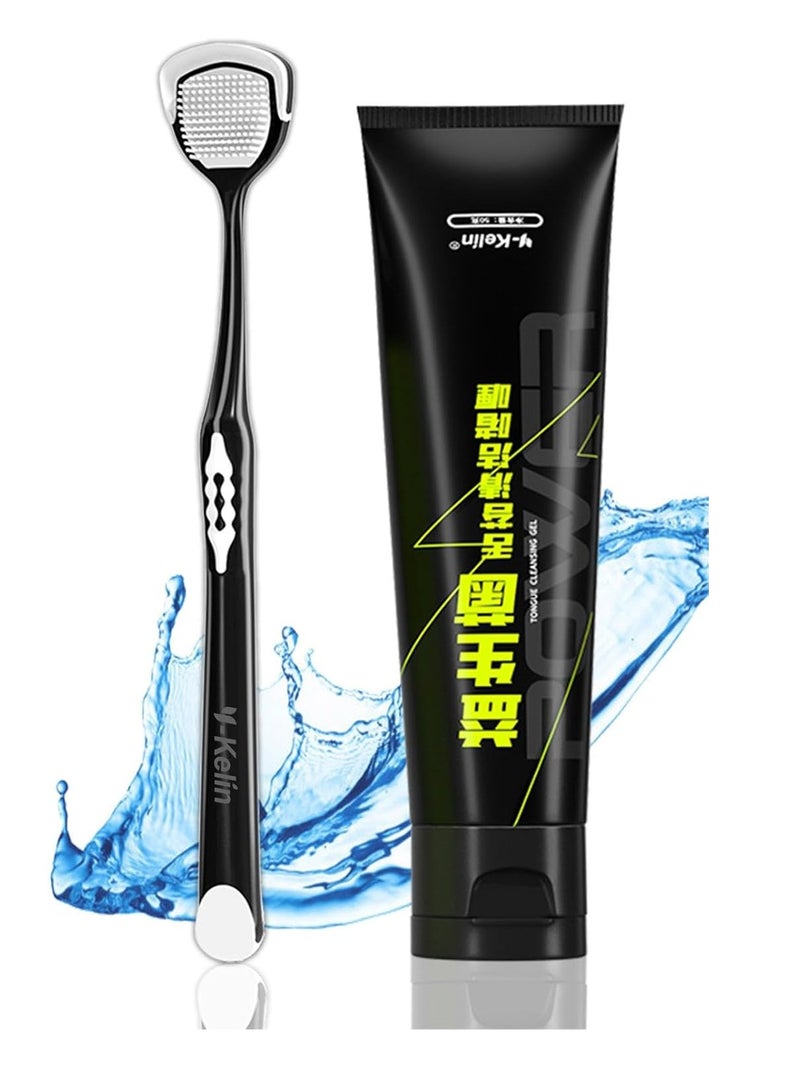 Y-Kelin Tongue Cleaner Brush & Probiotic Gel kit - All-In-One Solution for Fresh Breath - Optimal Oral Health Set for Adults Kids Scraper (Black) - Image 1