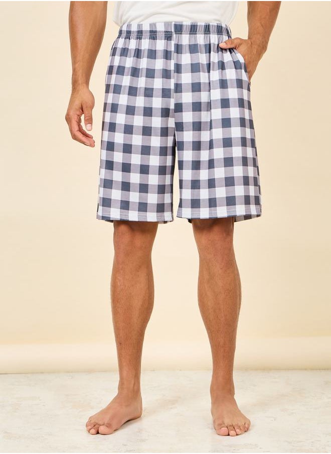 Styli - Good Night Graphic Print Crew Neck T-shirt and Checkered Short Set - Image 1