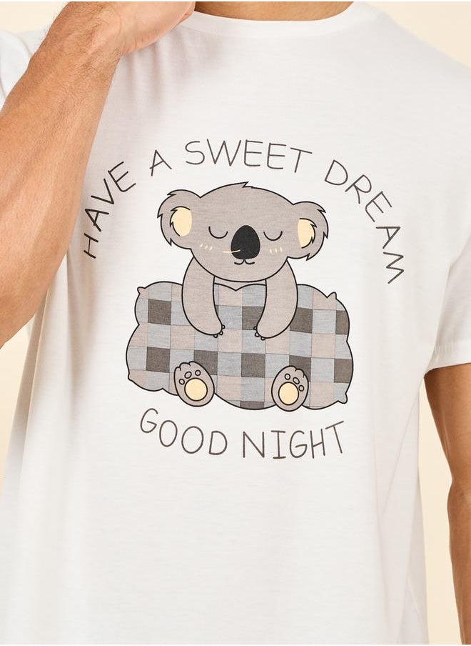 Styli - Good Night Graphic Print Crew Neck T-shirt and Checkered Short Set - Image 1