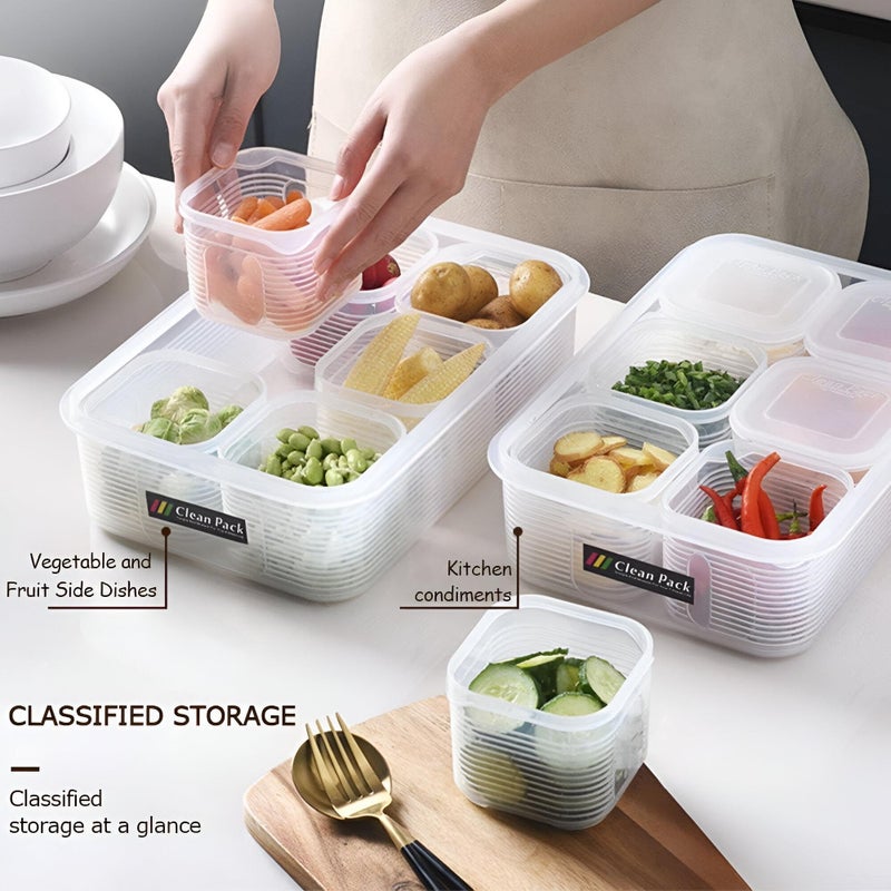Reusable Food Storage Organizer - Large Plastic Container Set with 6 Removable Small Boxes for Fridge, Ideal for Organizing Fruits, Vegetables, Meat, and Fish to Keep Food Fresh - Image 3
