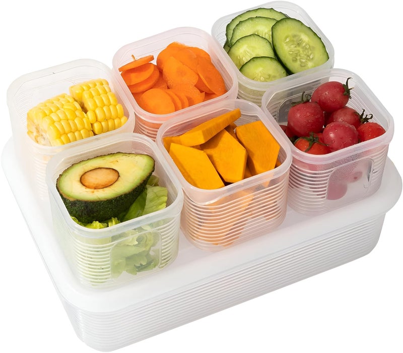 Reusable Food Storage Organizer - Large Plastic Container Set with 6 Removable Small Boxes for Fridge, Ideal for Organizing Fruits, Vegetables, Meat, and Fish to Keep Food Fresh - Image 2