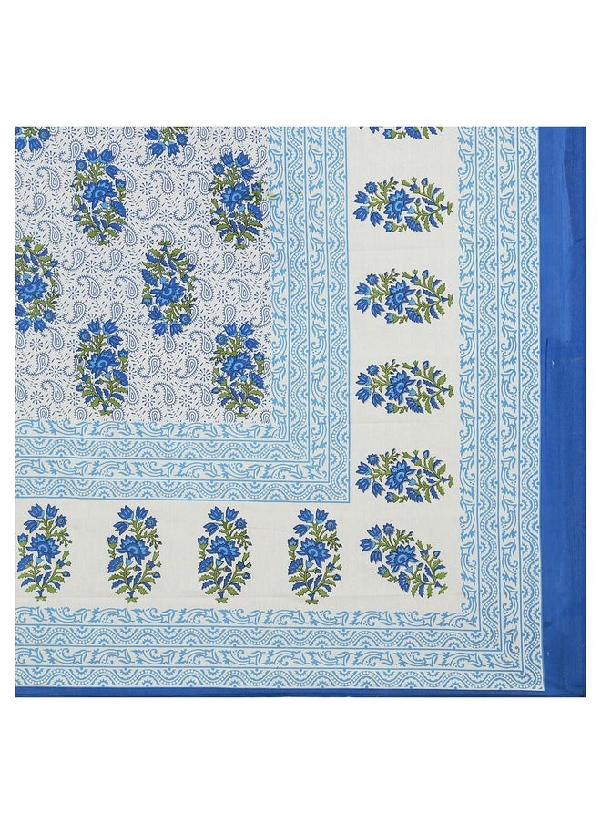 راجاستانكارت - ملاءة سرير مزدوجة من القطن الخالص بنسبة 100% من RajasthaniKart® مع غطائي وسادة (ملاءة سرير مزدوجة من القطن، باللون الأزرق، بنقشة بيزلي) - Image 1