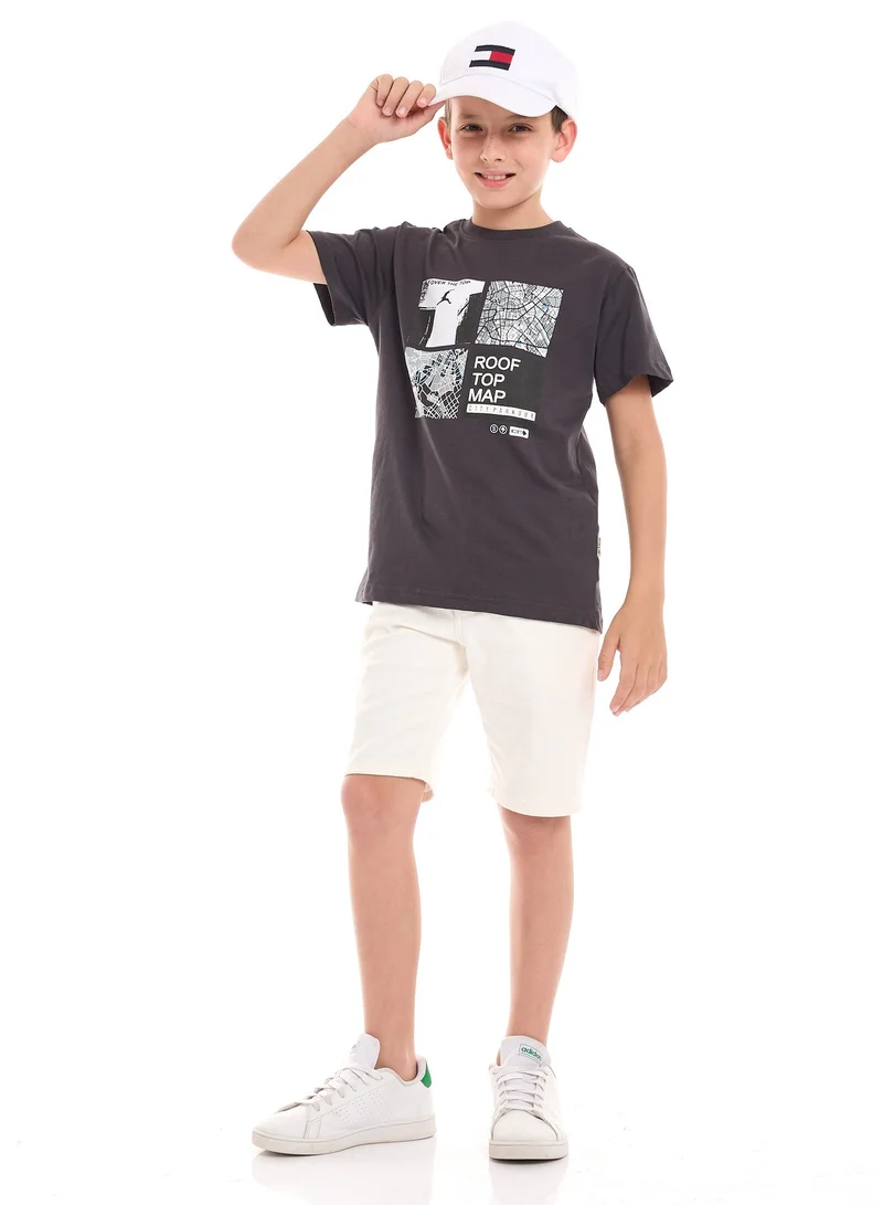 Victor And Jane  Victor and Jane  Boys' T-Shirt Roop Top Map Printed - Black for Men | Best Price UAE