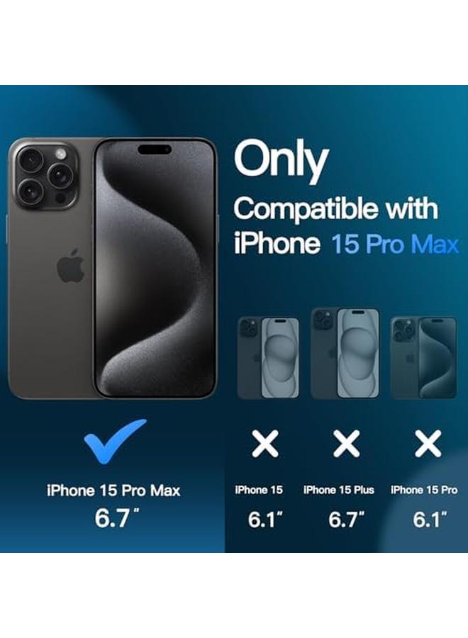 جي تيك جراب مغناطيسي 3 في 1 لهاتف Iphone 15 Pro Max مقاس 6.7 بوصة مع قطعتين من واقيات الشاشة الزجاجية المقواة المتوافقة مع غطاء الهاتف الشفاف غير اللامع المقاوم للصدمات من Magsafe باللون الأسود - Image 2