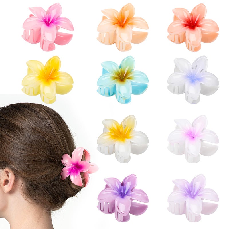 HAPTIME 10 Pack Flower Claw Clips for Women, Preppy Hair Clips, Plumeria Hair Clip, Hawaiian Flower Hair Clips, Gifts for Women Teen Girls - Image 1