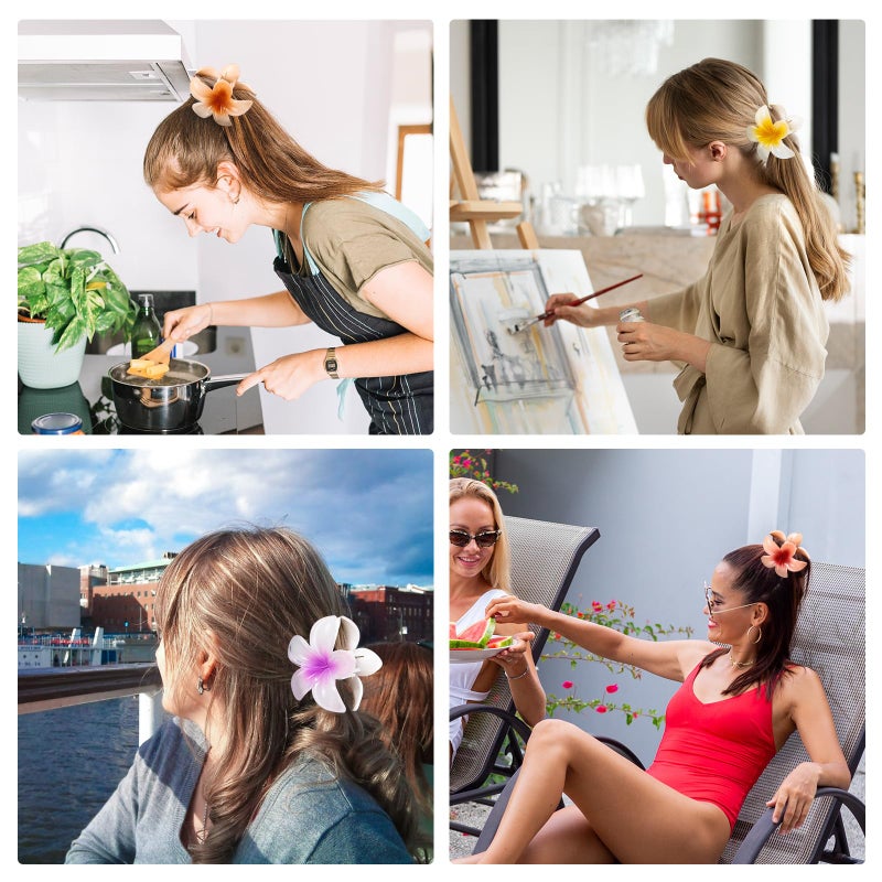 HAPTIME 10 Pack Flower Claw Clips for Women, Preppy Hair Clips, Plumeria Hair Clip, Hawaiian Flower Hair Clips, Gifts for Women Teen Girls - Image 5