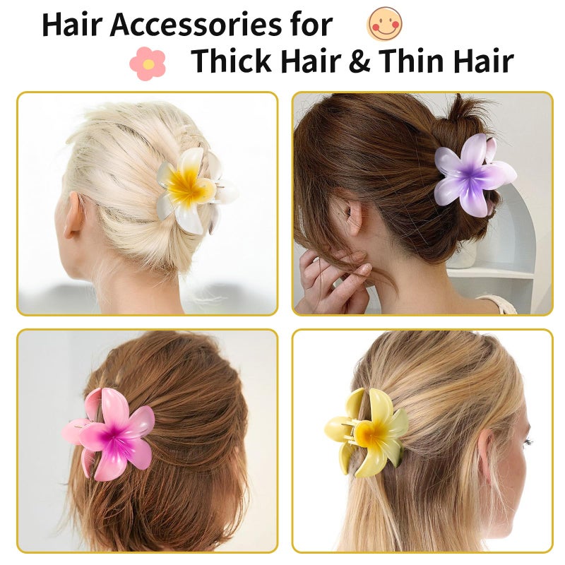 HAPTIME 10 Pack Flower Claw Clips for Women, Preppy Hair Clips, Plumeria Hair Clip, Hawaiian Flower Hair Clips, Gifts for Women Teen Girls - Image 3
