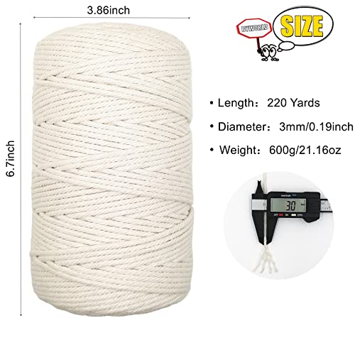 Byworld 3mm 220 Yards Macrame Cord, BYWORLD 200m Cotton Rope Twine String,100% Natural Colored Macrame Rope for Macrame Kit, Plant Hangers, Wall Hanging, Christmas or Wedding Decorative(Beige Yellow) - Image 2