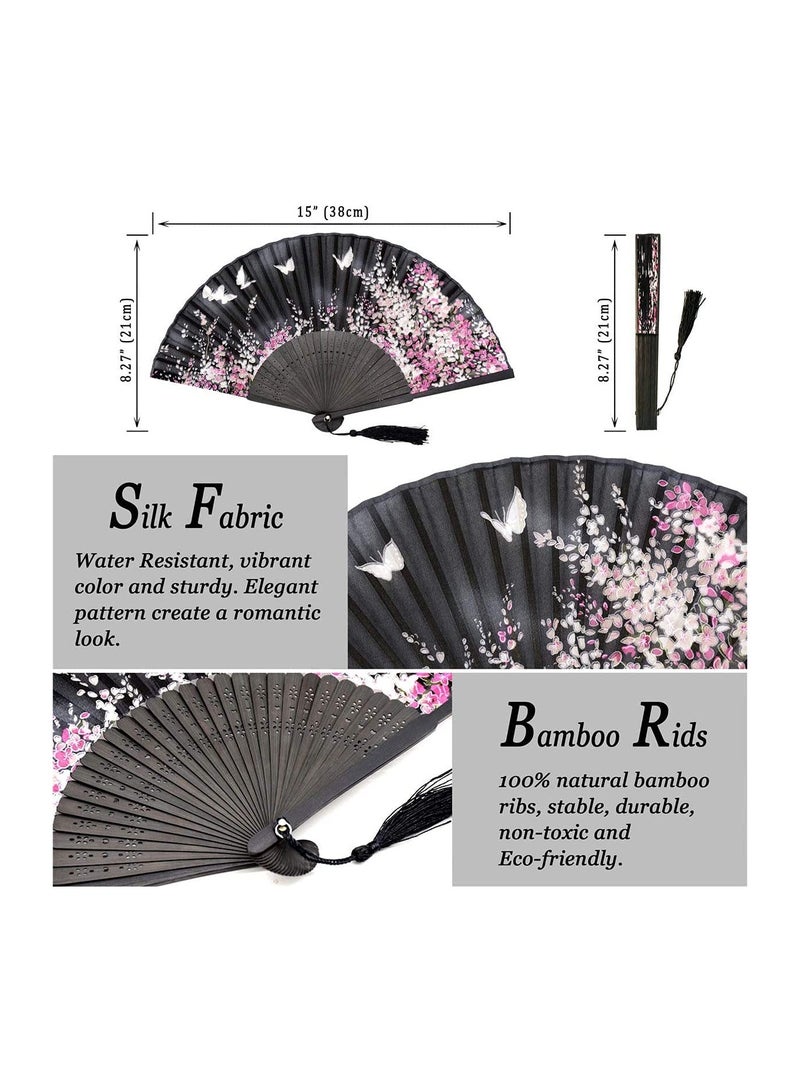 Elegant Bamboo Folding Hand Fan for Women, Vintage Chinese Japanese Silk Design, Perfect for Dance, Performance, Decoration, Weddings, Parties, and Craft Gifts  - Image 3