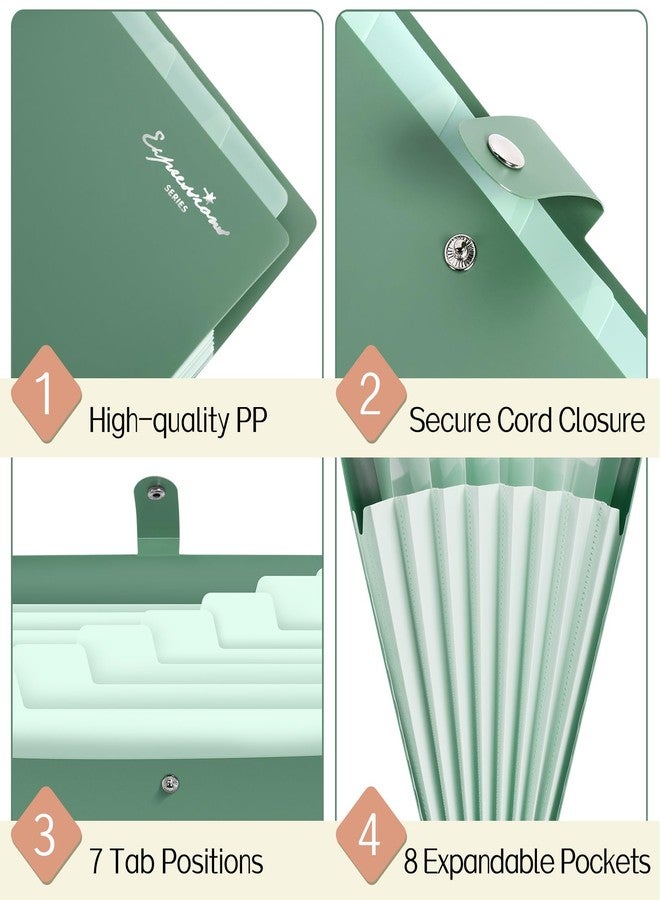 Sooez Elegant Accordion File Organizer, 8 Pocket Expanding File Folders with Labels, Portable Folder for Documents, Cute Paper Organizer for School Office Supplies, Letter Size, Dark Green - Image 5