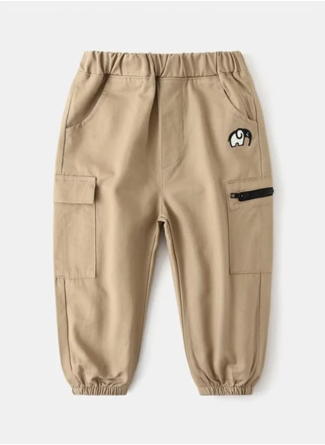 YUNIQEE Beige Regular Fit Mid Rise Solid Jogger Trouser