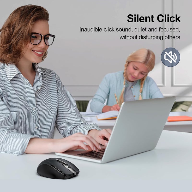 TECKNET Wireless Mouse Rechargeable, 2.4G USB-A Silent Mouse, Quiet Click, 6 Adjustable 4800 DPI, Cordless Computer Mice, Ergonomic Mice for Laptop, 6 Buttons for Chromebook, Ergo Grip - Black - Image 4