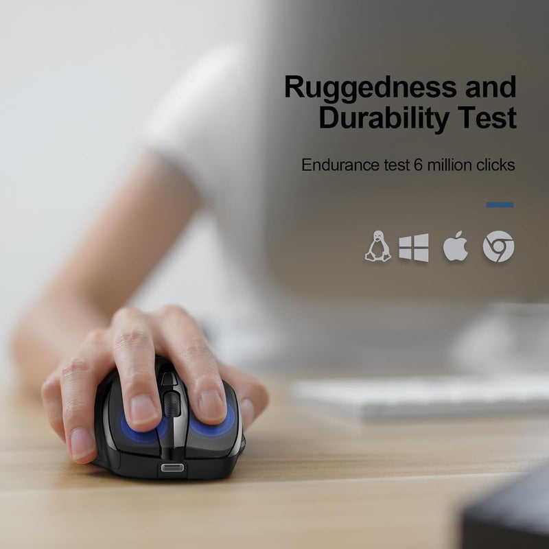 TECKNET Wireless Mouse Rechargeable, 2.4G USB-A Silent Mouse, Quiet Click, 6 Adjustable 4800 DPI, Cordless Computer Mice, Ergonomic Mice for Laptop, 6 Buttons for Chromebook, Ergo Grip - Black - Image 5