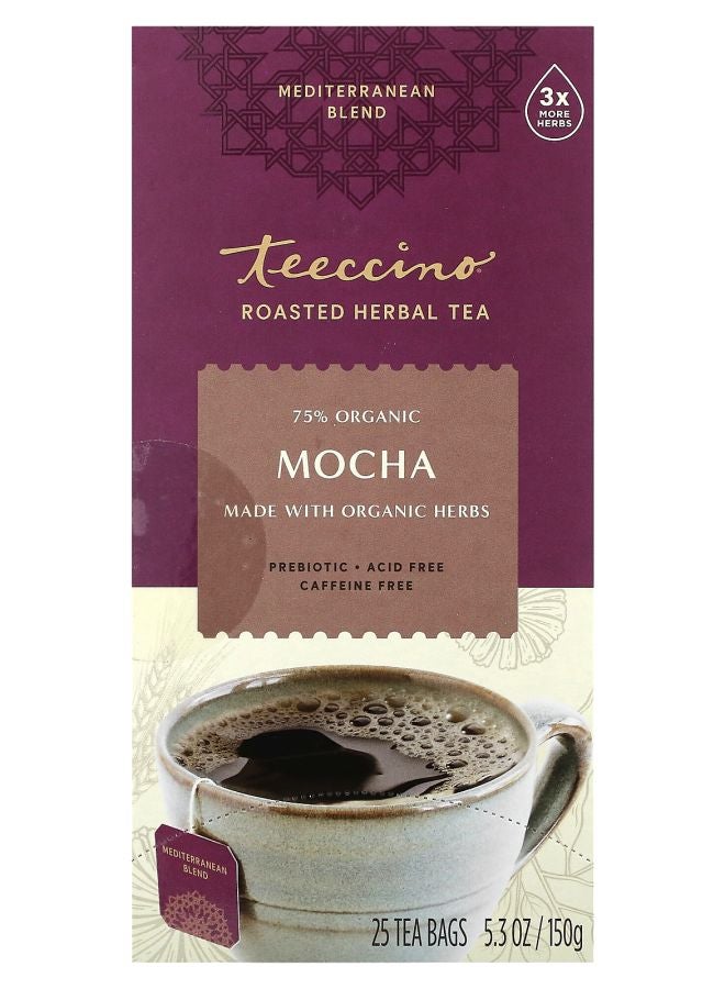 teeccino Roasted Herbal Tea Mocha Caffeine Free 25 Tea Bags 5.3 oz (150 g)
