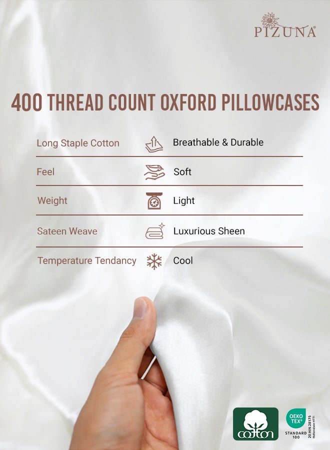 PIZUNA Pure Combed Cotton Standard Pillow Cases 50x75 cm Rio Red, 400 Thread Count Soft Luxurious 100% Long Staple Cotton Sateen Weave Pillow Cover With 5cm Hem (Cooling Pillowcase - 2 PC) - Image 5