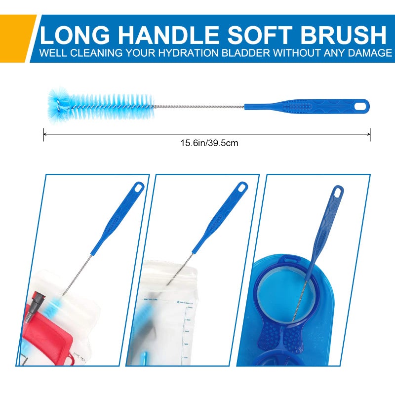 TAGVO Hydration Bladder Cleaning Kit, 6 in 1 Water Bladder Cleaner Set - 3 Brushes, Collapsible Hanger, 12 Cleaning Tablets & Carry Pouch, Water Reservoir Backpack Cleaning Tools - Image 2