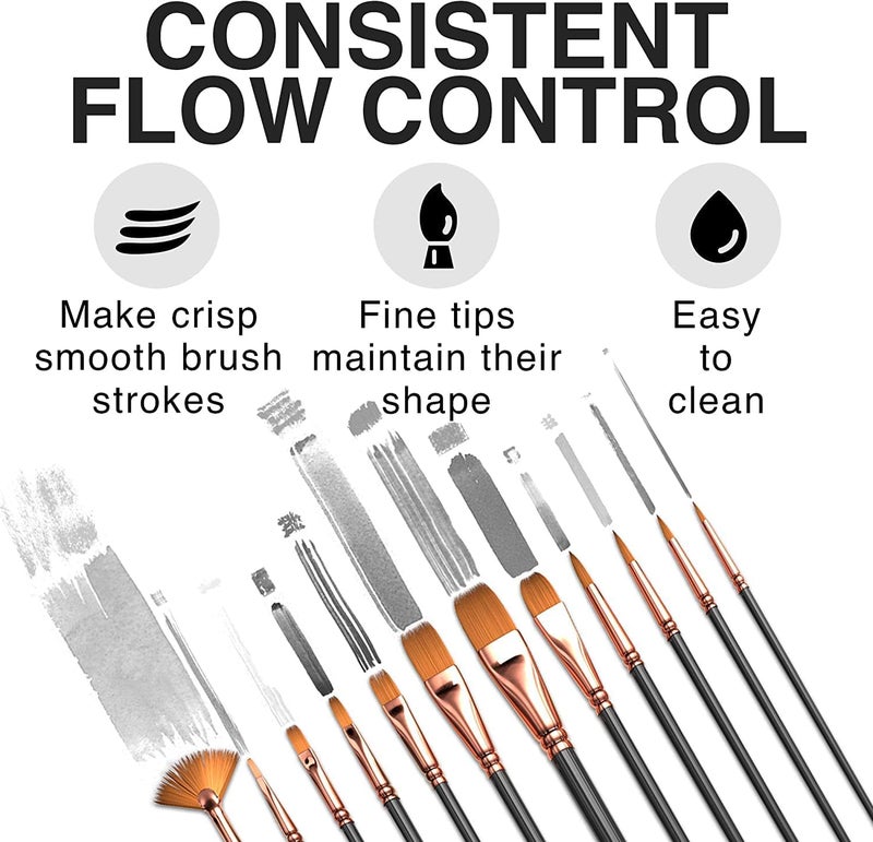 Twizzle Art Brush Set for Artists, Painting Brushes Set of 12 Professional Round Pointed Tip Nylon Hair Artist Acrylic Paint Brush for Acrylic/Water Colour/Oil Painting - Image 2