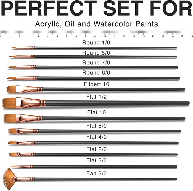 Twizzle Art Brush Set for Artists, Painting Brushes Set of 12 Professional Round Pointed Tip Nylon Hair Artist Acrylic Paint Brush for Acrylic/Water Colour/Oil Painting - Image 3