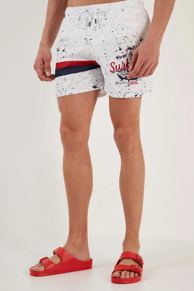 Buratti Patterned Swim Shorts with Waistband and Pockets Men's Swimsuit Short 380K917