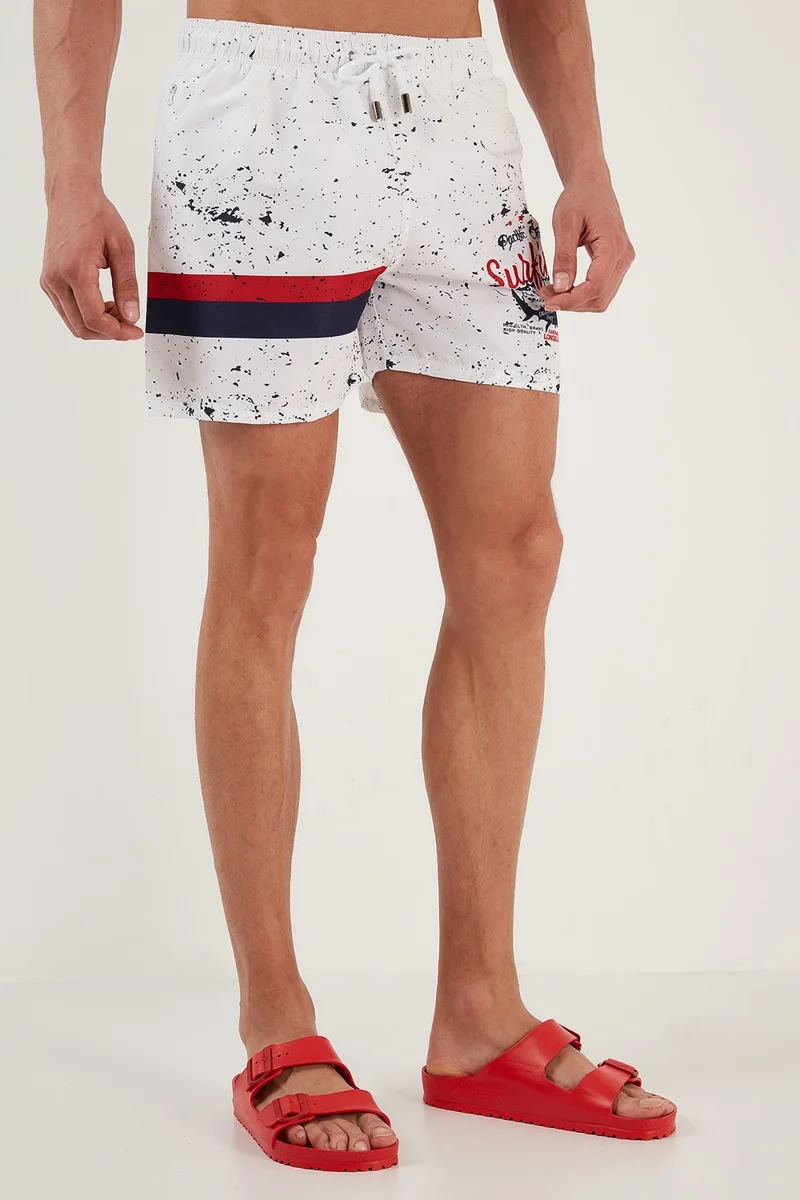 Buratti Patterned Swim Shorts with Waistband and Pockets Men's Swimsuit Short 380K917